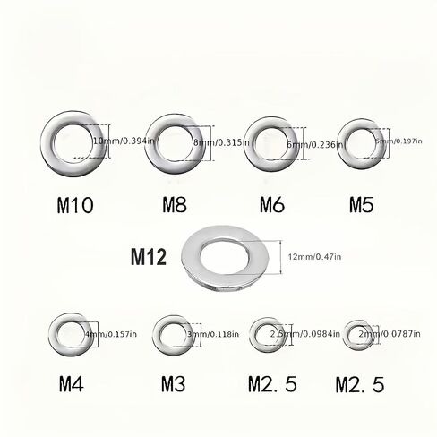 180PCS Stainless Steel Flat Washers Assortment Kit, M2 M2.5 M3 M4 M5 M6 M8 M10 Metric Set – Hardware Fasteners for Home Repair, DIY, Factory & Outdoor Construction in Kuwait
