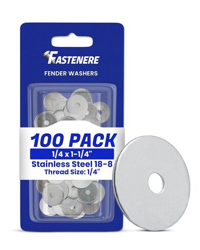 Fastenere Fender Washers 1/4 x 1-1/4" (100 Pack), Large Diameter, 18-8 Stainless Steel Plain Finish, Corrosion Resistant, High Tensile Strength Metal Hardware for Automotive and Construction Projects in Kuwait