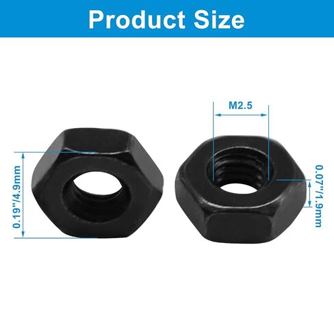 Bivethoi 100pcs Black M2.5-0.45mm Hex Nuts, Carbon Steel Hexagon Small Nuts Fasteners, Grade 4.8 Hex Nut for DIY Projects/Mechanics in Kuwait