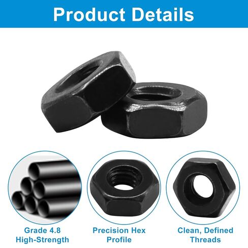 Bivethoi 100pcs Black M2.5-0.45mm Hex Nuts, Carbon Steel Hexagon Small Nuts Fasteners, Grade 4.8 Hex Nut for DIY Projects/Mechanics in Kuwait