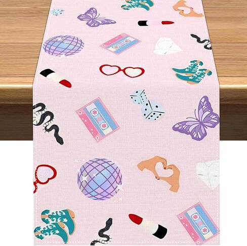 Vohado Era's Party Table Runner الفتاة الموسيقى حفلة عيد ميلاد الديكور المغني العازبة الزفاف دش غرفة الطعام المنزل مطبخ جزيرة ديكور in Kuwait