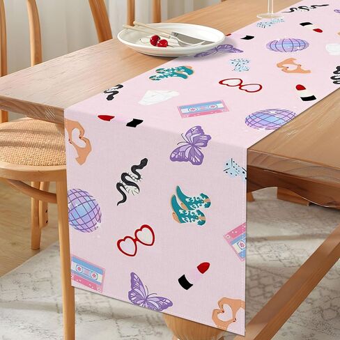 Vohado Era's Party Table Runner الفتاة الموسيقى حفلة عيد ميلاد الديكور المغني العازبة الزفاف دش غرفة الطعام المنزل مطبخ جزيرة ديكور in Kuwait