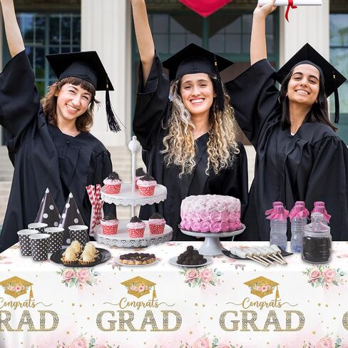 2026 Graduation Decorations,3pcs Floral Graduation Decorations Congrats Grad Tablecloth Rectangle Flower Plastic Graduation Tablecloth for Girl Pastel Floral Grad Party Decorations in Kuwait