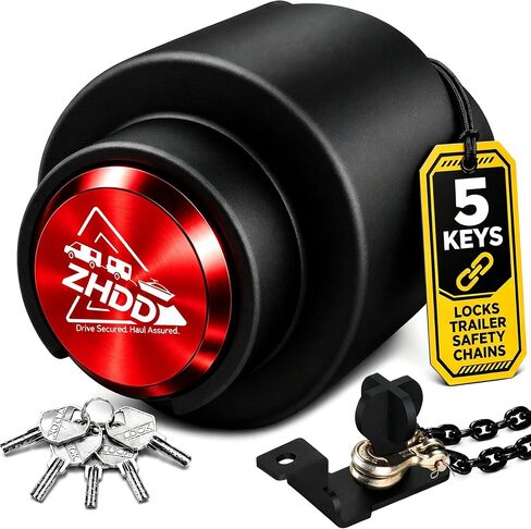 2 Inch Trailer Hitch Lock - 2178 Heavy Duty Anti Theft Lock Secures Ball Coupler and Safety Chains for RV,Boat,Dump,Cargo and Camper Trailers (Black) in Kuwait