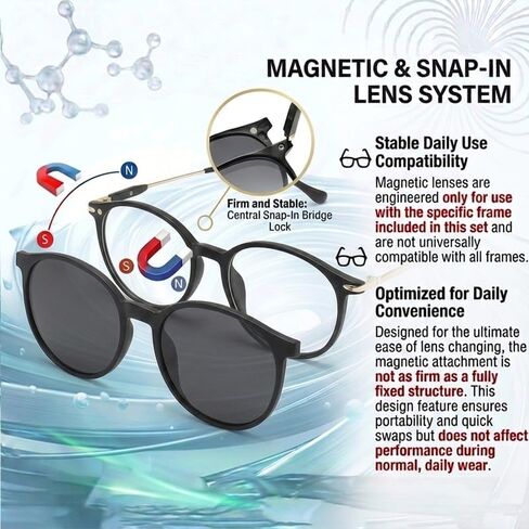 Magnetic 5Pcs Clip-On Sunglasses Set for Men and Women -for Dad Fathers Day gift– Retro Polarized UV Protection Eyewear & Magnetic Eyeglasses Frames for Night Driving & Fishing in Kuwait
