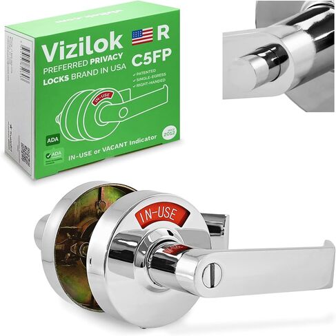 متوافق مع VIZILOK ADA، قفل خصوصية لمؤشر الخروج الفردي C5FS-L متين ANSI من الدرجة 2، تجاري غير قابل للعكس، يستخدم باليد اليسرى أو رافعة زر ضغط شاغرة - كروم ساتان in Kuwait