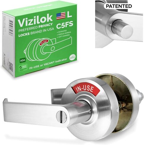 متوافق مع VIZILOK ADA، قفل خصوصية لمؤشر الخروج الفردي C5FS-L متين ANSI من الدرجة 2، تجاري غير قابل للعكس، يستخدم باليد اليسرى أو رافعة زر ضغط شاغرة - كروم ساتان in Kuwait