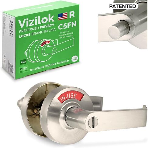متوافق مع VIZILOK ADA، قفل خصوصية لمؤشر الخروج الفردي C5FS-L متين ANSI من الدرجة 2، تجاري غير قابل للعكس، يستخدم باليد اليسرى أو رافعة زر ضغط شاغرة - كروم ساتان in Kuwait