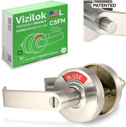 متوافق مع VIZILOK ADA، قفل خصوصية لمؤشر الخروج الفردي C5FS-L متين ANSI من الدرجة 2، تجاري غير قابل للعكس، يستخدم باليد اليسرى أو رافعة زر ضغط شاغرة - كروم ساتان in Kuwait