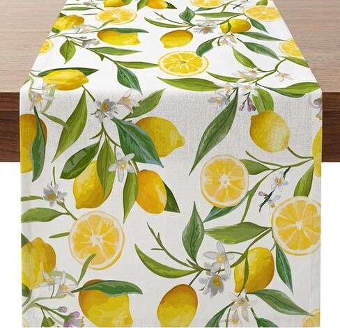 Lemon Table Runner - 13 x 72 Inch Summer Table Runner for Summer Party Decor, Linen Summer Table Runner with Lemon Decorations for Dining, Picnic, and Outdoor Events in Kuwait