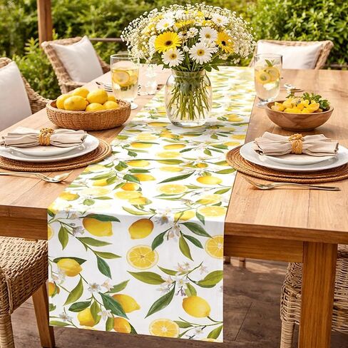 Lemon Table Runner - 13 x 72 Inch Summer Table Runner for Summer Party Decor, Linen Summer Table Runner with Lemon Decorations for Dining, Picnic, and Outdoor Events in Kuwait