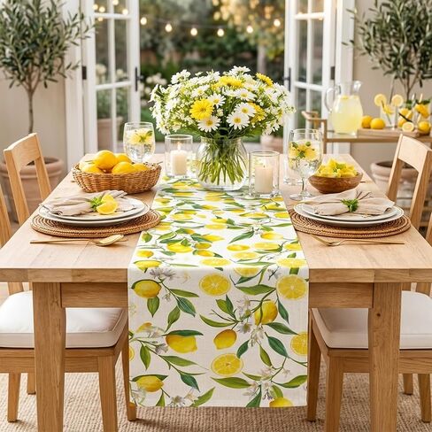 Lemon Table Runner - 13 x 72 Inch Summer Table Runner for Summer Party Decor, Linen Summer Table Runner with Lemon Decorations for Dining, Picnic, and Outdoor Events in Kuwait