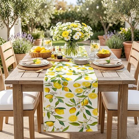 Lemon Table Runner - 13 x 72 Inch Summer Table Runner for Summer Party Decor, Linen Summer Table Runner with Lemon Decorations for Dining, Picnic, and Outdoor Events in Kuwait