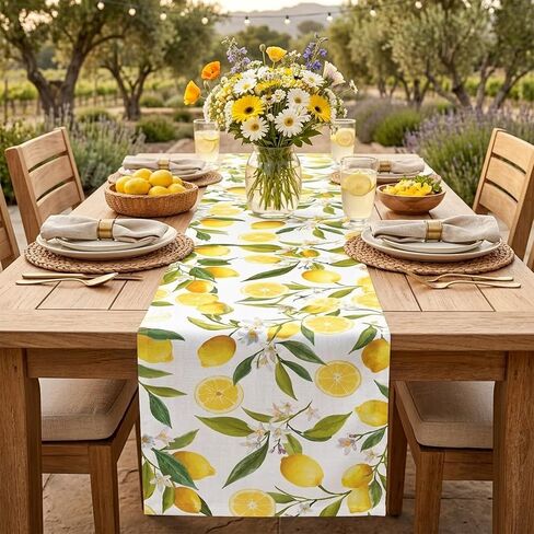 Lemon Table Runner - 13 x 72 Inch Summer Table Runner for Summer Party Decor, Linen Summer Table Runner with Lemon Decorations for Dining, Picnic, and Outdoor Events in Kuwait
