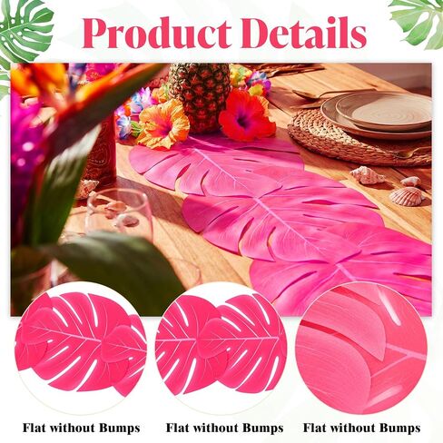 Yinder 4 Pcs Hot Pink Artificial Palm Leaves Table Runners 72 Inch Tropical Palm Leaves Monstera Decoration Faux Leaf Table Cloth for Hawaiian Luau Party Summer Beach Tropical Wedding Birthday Decor in Kuwait