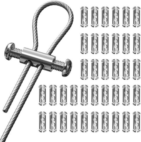 30pcs Stainless Steel Wire Rope Clamps with Screws - Double Hole Cable Crimping Ring Accessories, Adjustable and Reusable, Ideal for 1-2.5mm Steel Wires, Industrial Suspension and Secure Fastening in Kuwait