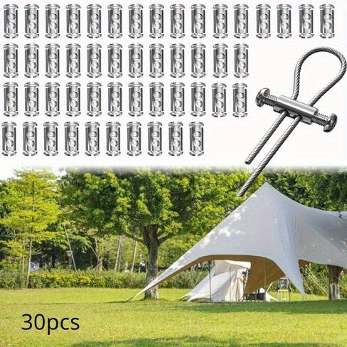 30pcs Stainless Steel Wire Rope Clamps with Screws - Double Hole Cable Crimping Ring Accessories, Adjustable and Reusable, Ideal for 1-2.5mm Steel Wires, Industrial Suspension and Secure Fastening in Kuwait