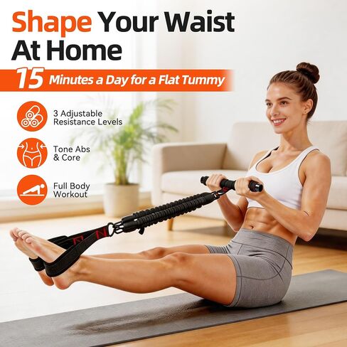 Foot Pedal Resistance Band with Handle, Adjustable 30-90lbs, 3 Tube Sit Up Exercise Equipment for Women, Home Workout for Abs, Core, Legs & Arms in Kuwait