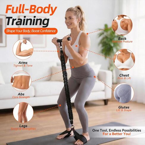 Foot Pedal Resistance Band with Handle, Adjustable 30-90lbs, 3 Tube Sit Up Exercise Equipment for Women, Home Workout for Abs, Core, Legs & Arms in Kuwait