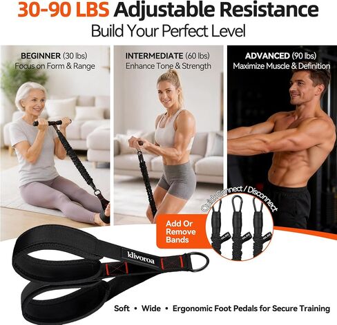 Foot Pedal Resistance Band with Handle, Adjustable 30-90lbs, 3 Tube Sit Up Exercise Equipment for Women, Home Workout for Abs, Core, Legs & Arms in Kuwait
