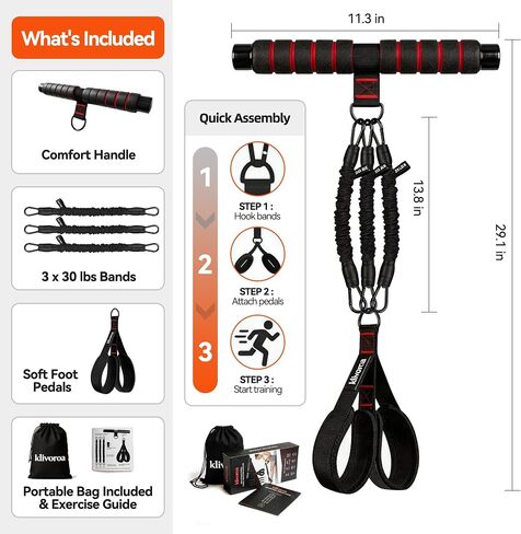 Foot Pedal Resistance Band with Handle, Adjustable 30-90lbs, 3 Tube Sit Up Exercise Equipment for Women, Home Workout for Abs, Core, Legs & Arms in Kuwait