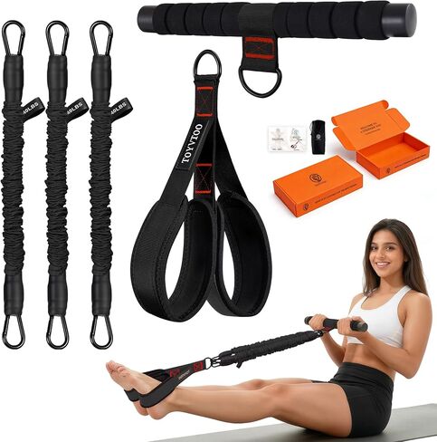 Adjustable Pedal Resistance Band, 3-Tube Pedal Puller for Sit Up Exercise, Tummy Trimmer for Abdomen, Waist, Arm, Leg & Full Body Workout, Home Gym Fitness for Men & Women in Kuwait
