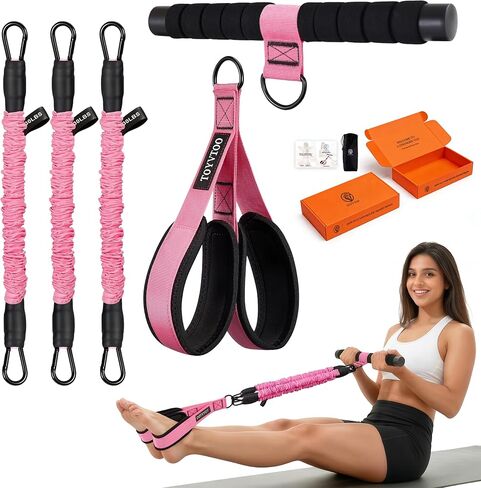 Adjustable Pedal Resistance Band, 3-Tube Pedal Puller for Sit Up Exercise, Tummy Trimmer for Abdomen, Waist, Arm, Leg & Full Body Workout, Home Gym Fitness for Men & Women in Kuwait