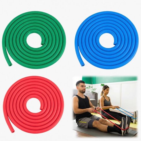 3 Roll Resistance Tube Bands, Heavy Duty Exercise Bands Light Medium Heavy, 10ft Long Latex Workout Tubing for Strength Training, Lower Pilates, Home Gym Fitness in Kuwait
