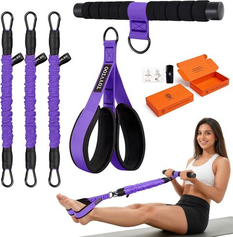 Adjustable Pedal Resistance Band, 3-Tube Pedal Puller for Sit Up Exercise, Tummy Trimmer for Abdomen, Waist, Arm, Leg & Full Body Workout, Home Gym Fitness for Men & Women in Kuwait