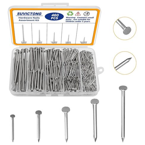 460pcs Hardware Nails Assortment Kit, Stainless Steel 304 Nails Kit, Wall Nails Kit,5 Size Picture Hanging Nails, Wood Nails, Finishing Nails(0.5inch,1inch,1.5inch,2inch,3inch) in Saudi Arabia