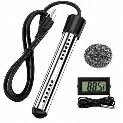 2000W Fast Heating Immersion Water Heater, Portable Submersible Bucket Heater with 304 Stainless Steel Guard & Digital Thermometer, Safe & Compact Design for Travel,Camping,Tubs,Inflatable Pool & Farm in Kuwait
