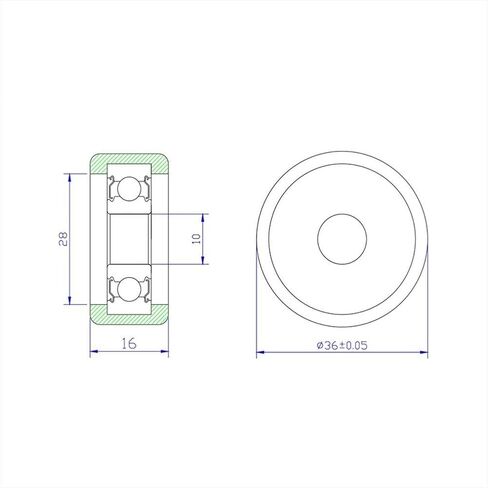 Power Transmission Products PU 6200 Polyurethane Covered Bearing Shaft 10mm PU620036-16 Urethane Cover PU6200 Bearings 10x36x16mm Ball Bearings in Kuwait