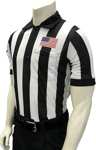 Smitty USA-109-607 Men's Short Sleeve Body Flex Football Referee Shirt 2 1/4 inch Stripes & USA Flag NFHS College in Kuwait