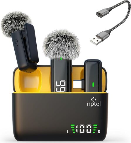 ميكروفون NPTCL اللاسلكي Lavalier Lapel لهاتف iPhone iPad Android | شاشة شحن رقمية LED، تقليل الضوضاء، علبة شحن لمدة 24 ساعة، تسجيل لاسلكي بطول 70 قدمًا لبودكاست Youtube Tiktok in Kuwait
