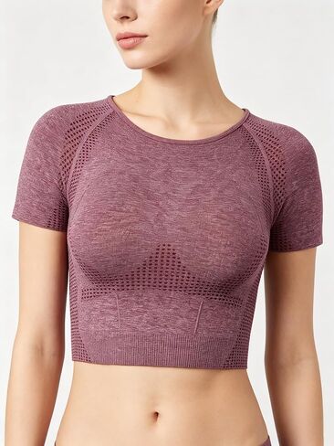 Women Raglan Short Sleeve Seamless Crop Top Crewneck Yoga Gym Workout Athletic Top in Kuwait