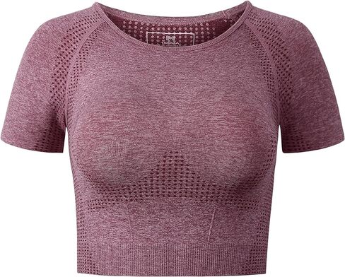 Women Raglan Short Sleeve Seamless Crop Top Crewneck Yoga Gym Workout Athletic Top in Kuwait