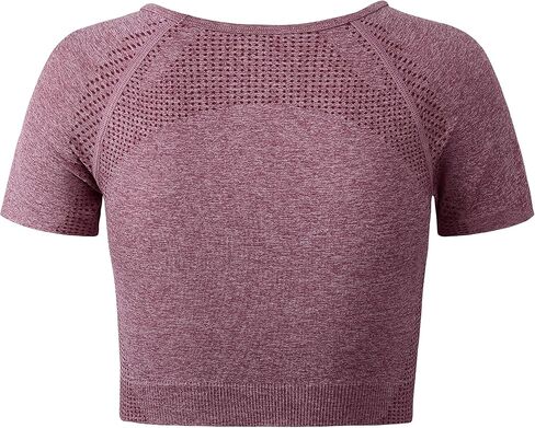 Women Raglan Short Sleeve Seamless Crop Top Crewneck Yoga Gym Workout Athletic Top in Kuwait