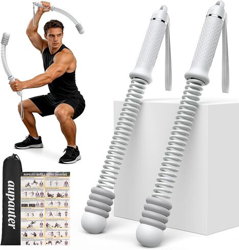 قطعتان من حبال المعركة بدون حبال قابلة للتعديل، حبل معركة لاسلكي عالي التحمل، HIIT، القلب، أداة تمرين لكامل الجسم، مقابض حلزونية غير قابلة للانزلاق، معدات رياضية منزلية، للنساء والرجال باللون الأسود in Kuwait