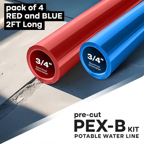 عصا أنبوب PEX-B مقاس 3/4 بوصة × 4 أقدام من SUPPLYGIANT، عبوة من 2 أنابيب Pex حمراء و2 زرقاء لخط المياه الصالحة للشرب وسباكة المياه الساخنة، للاستخدام الداخلي/الخارجي in Kuwait