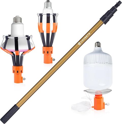 LOVEETA® Gen2 12Ft [18Ft Reach] Lightweight Extendable Light Bulb Changer Pole for High Ceilings – Telescopic Light Bulb Pole Changer with Bulb Gripper - Champagne Gold in Kuwait