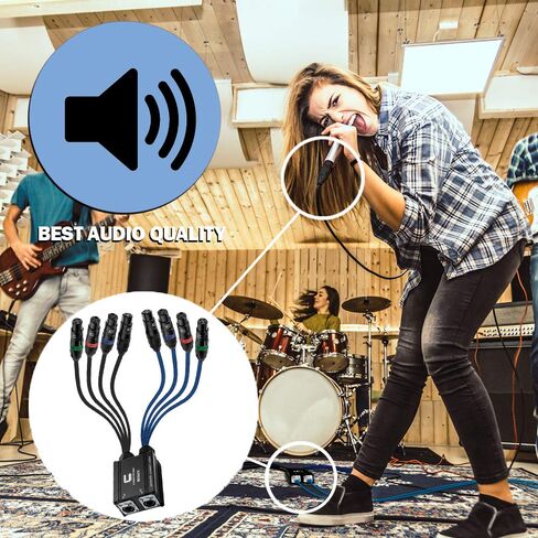 8 Channel 3-pin XLR Female to Ethercon Network Cable Adapter- Double 4 Channel Cat6 Multi Network Snake Receiver- for Live Stage, Home Studio Recording- AES, DMX Channels in Kuwait