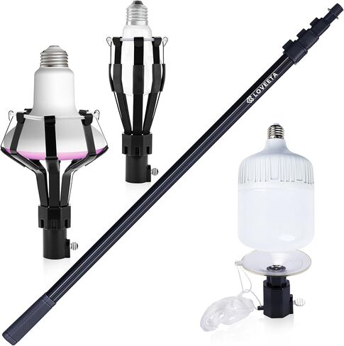LOVEETA® Gen2 12Ft [18Ft Reach] Lightweight Extendable Light Bulb Changer Pole for High Ceilings – Telescopic Light Bulb Pole Changer with Bulb Gripper - Champagne Gold in Kuwait