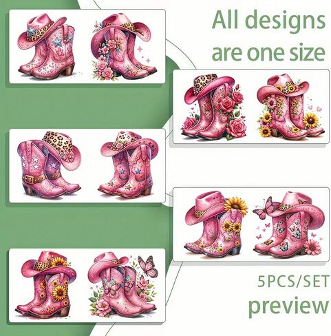 5pcs Pink Sunflower Cowboy Boots UV DTF Cup Wraps Winter UV DTF Transfer Sticker for Glass Cups Furniture Craft DIY Crafts，Rub on Transfer Stickers for DIY Water Bottle Laptop Decal Wood Car in Kuwait