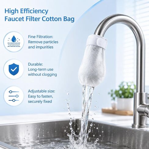 High Density Faucet Filter, Splash Proof Cotton Pouch Kit, 50 Pack Tap Cartridge with Sediment Barrier, Fine Fiber Mesh Purifier, for Kitchen Bathroom Faucet, Tap Water Purification Accessory in Kuwait