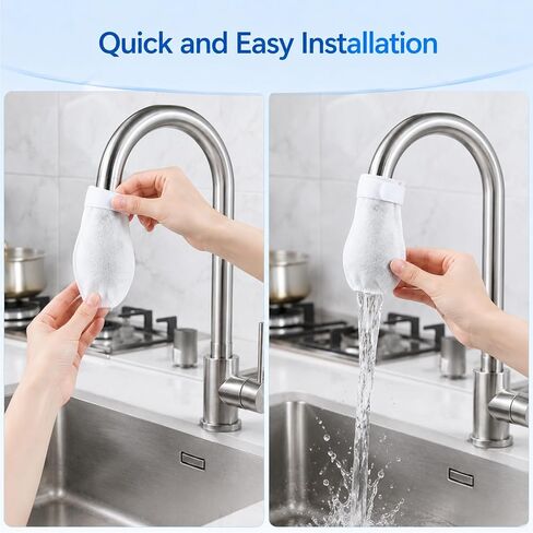 High Density Faucet Filter, Splash Proof Cotton Pouch Kit, 50 Pack Tap Cartridge with Sediment Barrier, Fine Fiber Mesh Purifier, for Kitchen Bathroom Faucet, Tap Water Purification Accessory in Kuwait