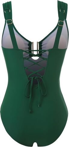 Women’s One Piece Swimsuit Retro Swimwear Set Tummy Control Bathing Suit Cover Up for Women with Wrap Skirt in Kuwait