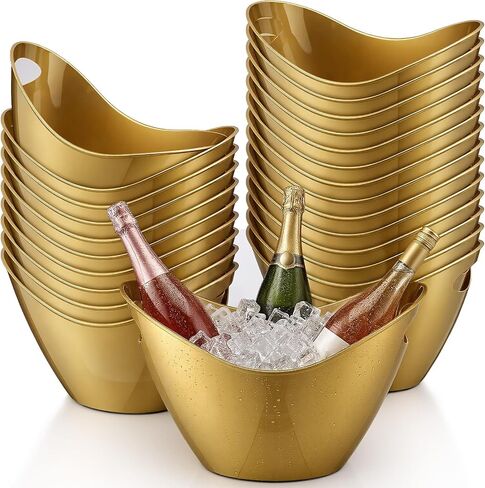 meekoo 24 Pcs 4 L Ice Bucket for Parties, Plastic Oval Storage Tub with Handle for Wine, Beer, Ice Drink Bucket for Wine, Champagne, Beer, Cocktail, Beverage Tub for Wedding, Bar, Picnic, Pool(Clear) in Kuwait