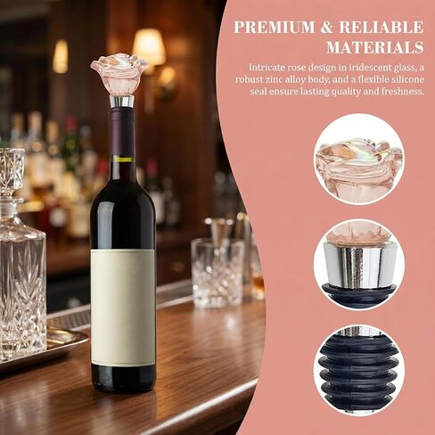Cute Wine Stopper Bottle Topper Decorative Glass Cork Beautiful Rose Wine Accessories Modern Stoppers for Wine Lovers Bouquet Style Reusable Wine Preserver for Beverage and Party Use in Kuwait