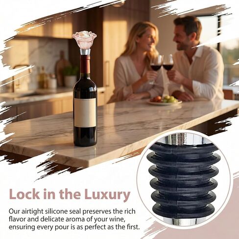 Cute Wine Stopper Bottle Topper Decorative Glass Cork Beautiful Rose Wine Accessories Modern Stoppers for Wine Lovers Bouquet Style Reusable Wine Preserver for Beverage and Party Use in Kuwait