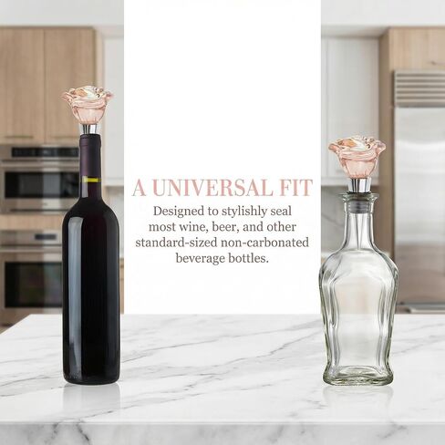 Cute Wine Stopper Bottle Topper Decorative Glass Cork Beautiful Rose Wine Accessories Modern Stoppers for Wine Lovers Bouquet Style Reusable Wine Preserver for Beverage and Party Use in Kuwait